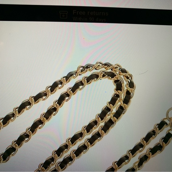 New Black Leather Metal Bag Gold Chain Strap 47 inch - Picture 3 of 4